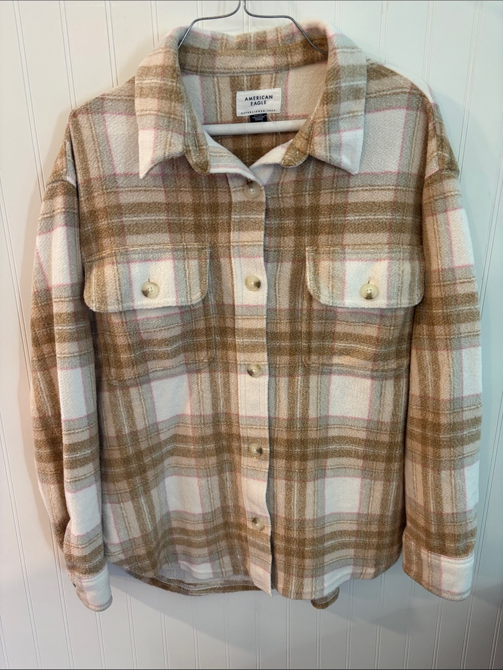American Eagle Outfitters Plaid Utility Jacket - Cream & Tan